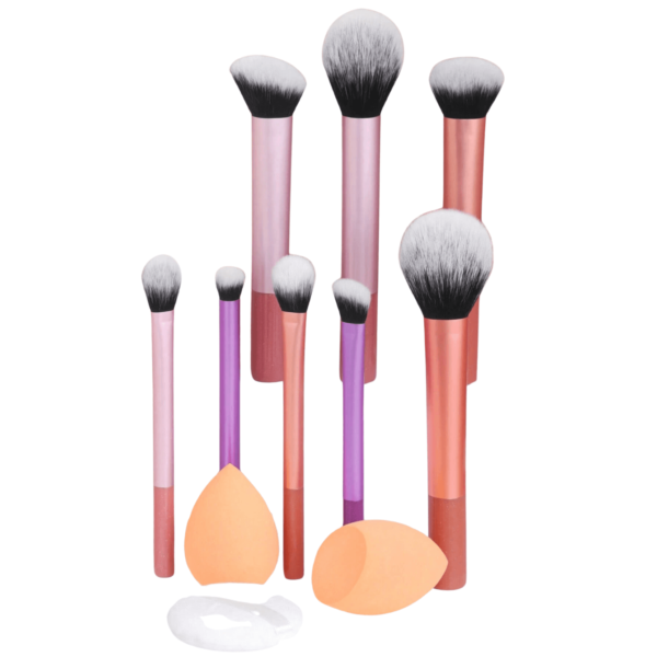 8Pcs Long Aluminum Tube Makeup Brush Set+3Pcs Powder Puff