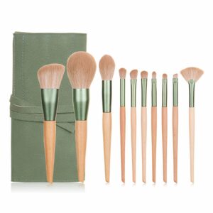 Bulk 10Pcs Wooden Makeup Brush Sets With PU Bag